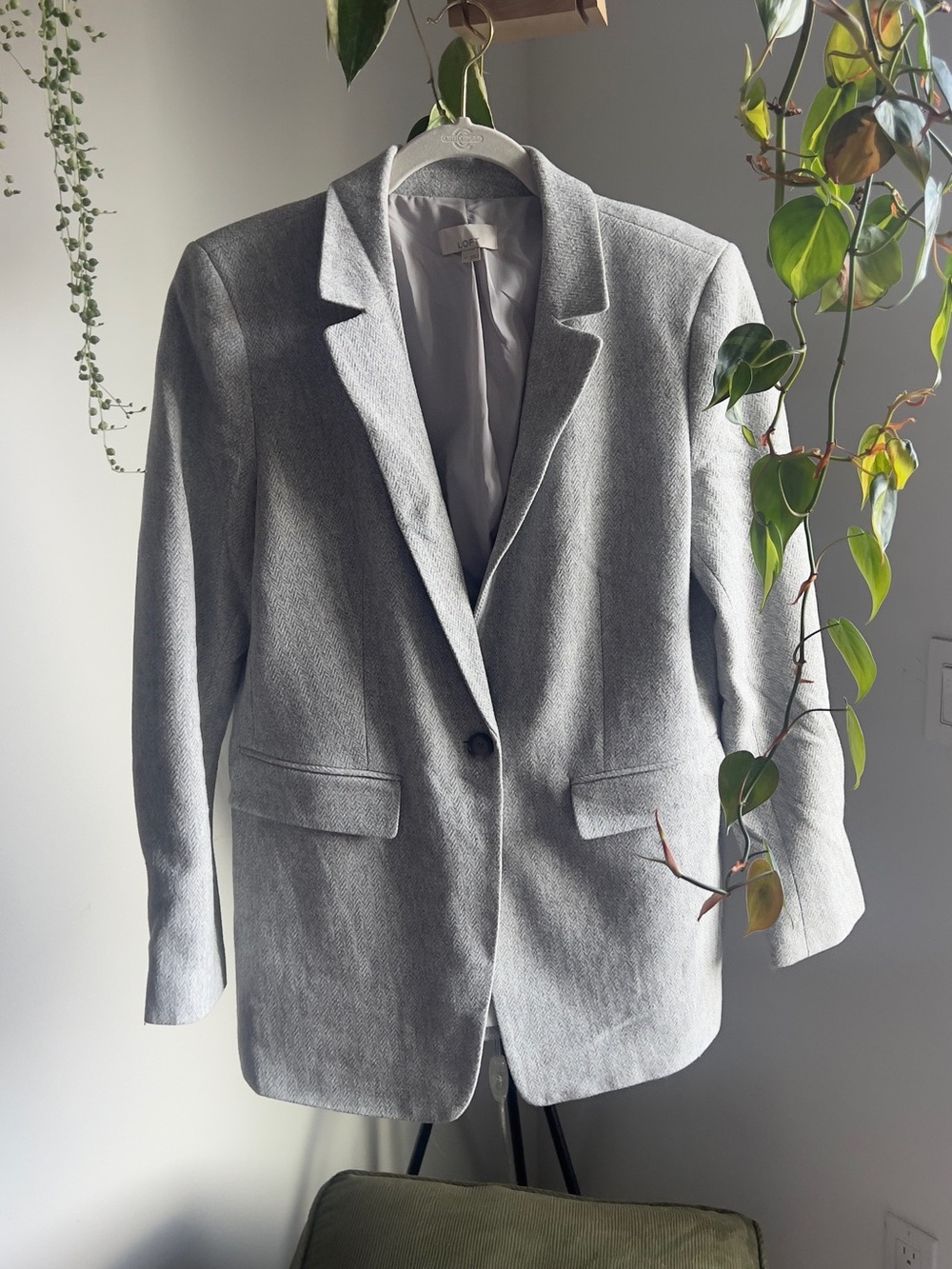 Loft Light Gray Single-Button Blazer